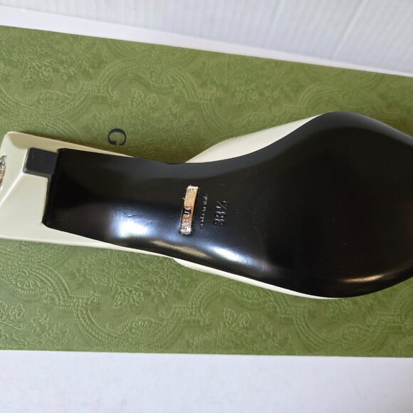 NIB Gucci interlocking G plaque white leather mules IT 38.5 US 8.5 - Picture 8 of 9